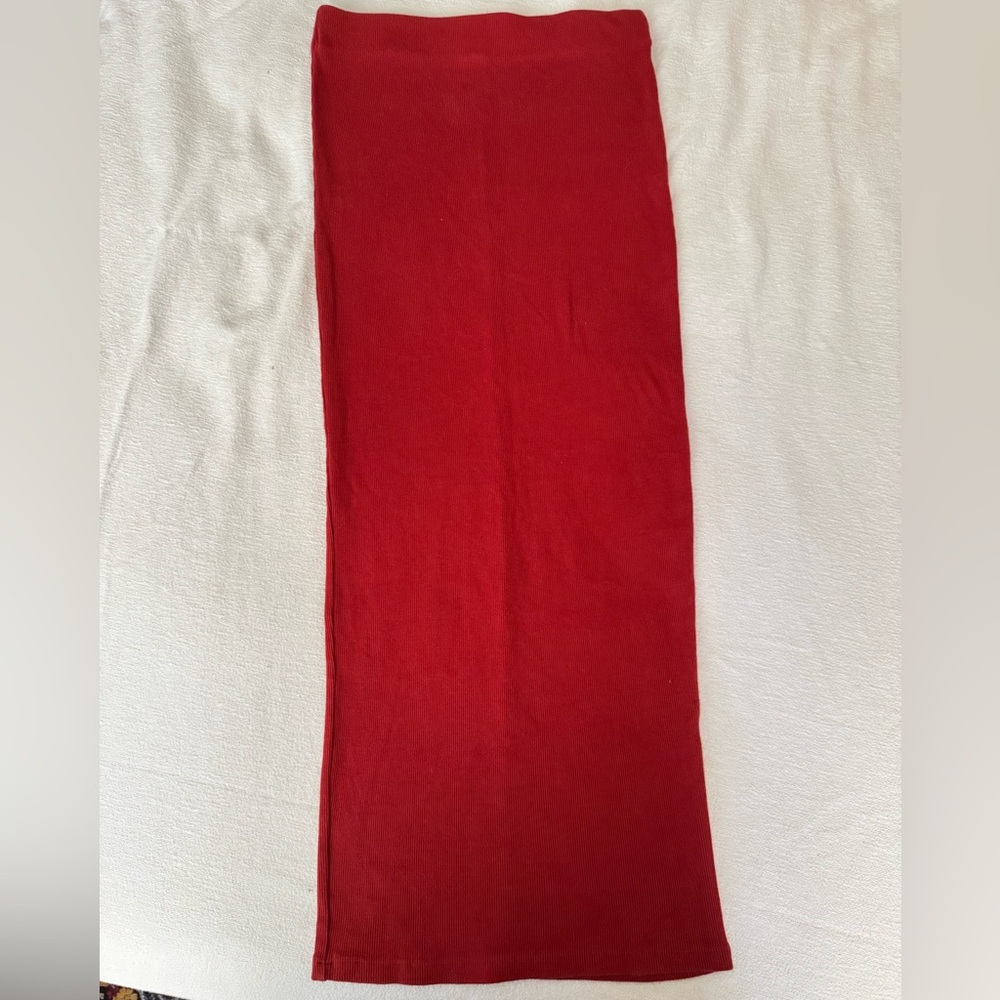 Zara Red Maxi Ribbed Tube Skirt